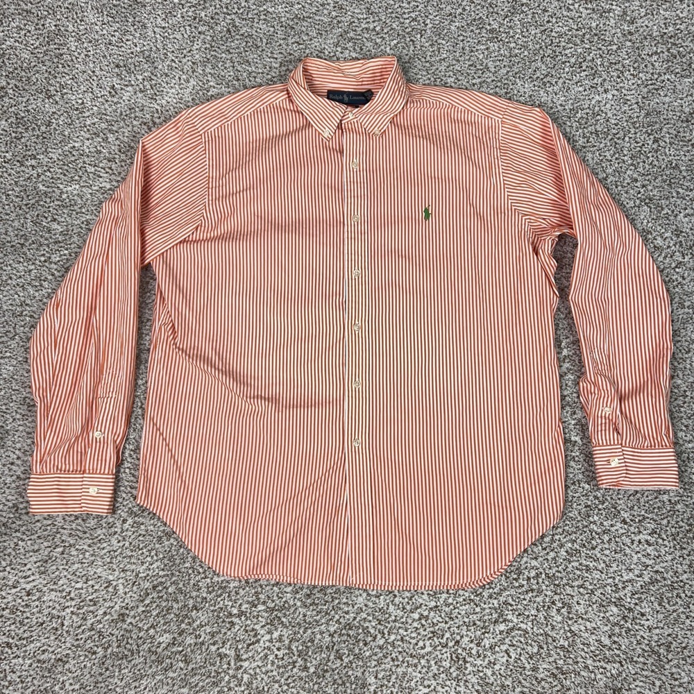Ralph Lauren Shirt Mens XL Orange White Stripe Classic Fit Button Down Preppy